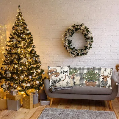 Citrus Christmas Pillow Covers, Holiday Throw Cushion Cases, Festive Home Décor For Sofa And Couch In Cream