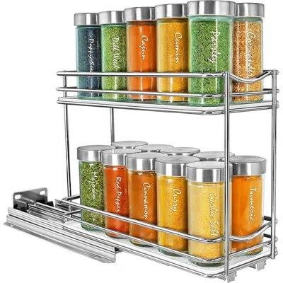 Citrus Chrome Pull-out Spice Rack Organizer, 2-tier Slide-out Cabinet Shelf – 4-3/8″ Wide In Polished