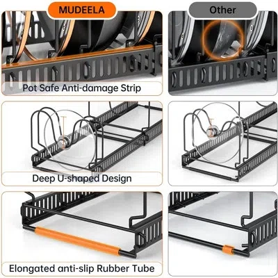Citrus Expandable Pot Lid & Pan Organizer Rack – Under Cabinet, 10 Adjustable Compartments In Iron