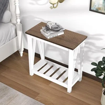 Citrus Farmhouse Narrow End Table With Storage Shelf, Slim Rustic Side Table Nightstand For Living Room, Be In Brown