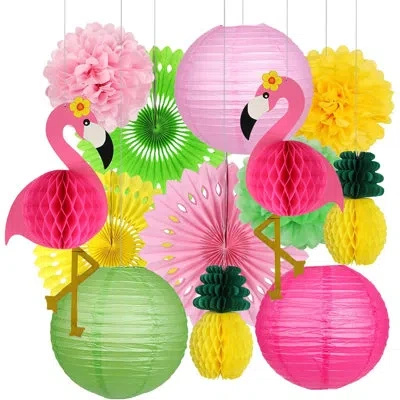 Citrus Flamingo Hawaiian Party Decorations Set, Tropical Party Supplies With Flamingo And Pineapple Honeyco In Multi