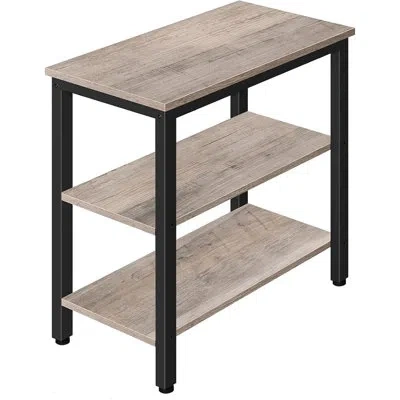 Citrus Greige & Black 3-tier End Table, Rustic Industrial Side Table With Open Storage Shelves For Living R