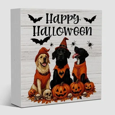Citrus Halloween Dog Pumpkin Wooden Sign – Farmhouse Tabletop & Desk Décor In White;black