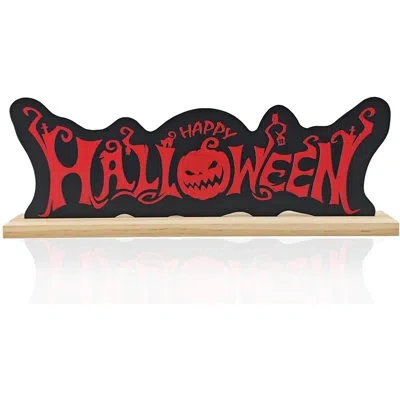 Citrus Halloween Metal Tabletop Sign – Freestanding Shelf, Mantel & Office Décor In Black;red