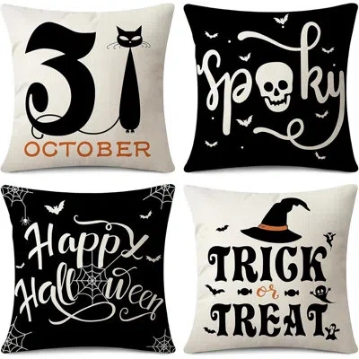 Citrus Halloween Throw Pillow Covers Set | Linen Cushion Cases With Spooky Designs For Seasonal Home Décor In Multi