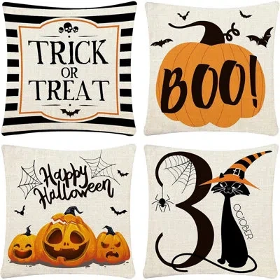 Citrus Happy Halloween Trick Or Treat Pillow Covers Set | Linen Spooky Cushion Cases For Fall Home Décor In Multi