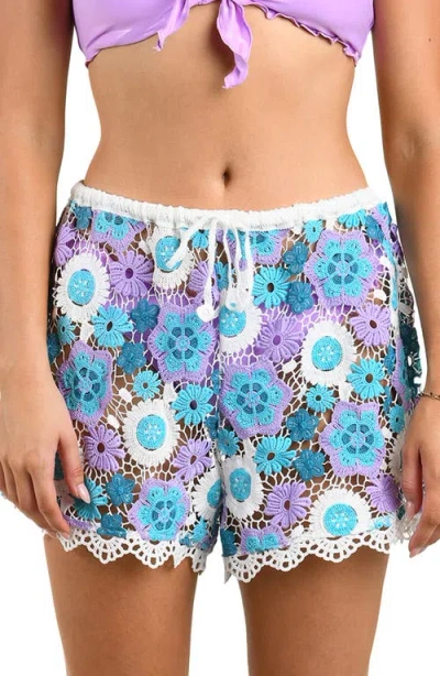 Citrus Happy Open Stitch Cover-up Shorts In Multi