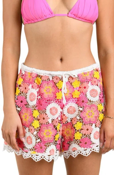 Citrus Happy Open Stitch Cover-up Shorts In Pink