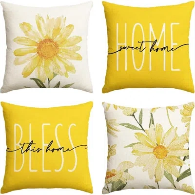Citrus Home Sweet Home Floral Throw Pillow Covers Set Of 4, Yellow Spring Summer Cushion Covers For Sofa, C In Multi