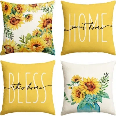 Citrus Home Sweet Home Sunflower Throw Pillow Covers Set Of 4, Spring Summer Decorative Cushion Covers For  In Multi