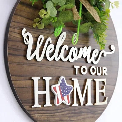 Citrus Interchangeable Seasonal Welcome Sign For Front Door, Rustic Round Wooden Wreath Wall Hanging Decor  In Multi