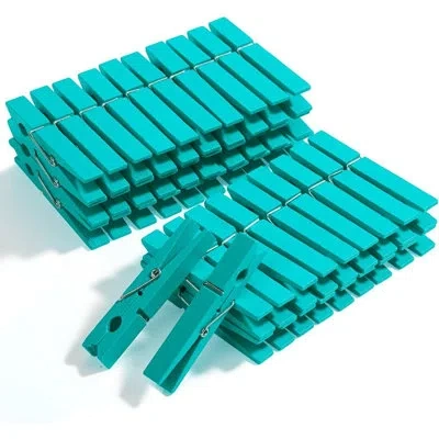 Citrus Large Wooden Clothes Pins, 50 Pack Natural Wood Clips With Rust Resistant Spring For Laundry, Crafts In Blue