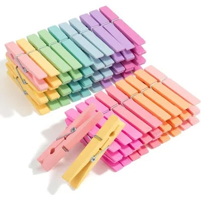 Citrus Large Wooden Clothes Pins, 50 Pack Natural Wood Clips With Rust Resistant Spring For Laundry, Crafts In Multi