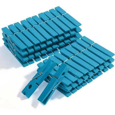 Citrus Large Wooden Clothes Pins, 50 Pack Natural Wood Clothespins With Rust Resistant Spring For Laundry,  In Blue