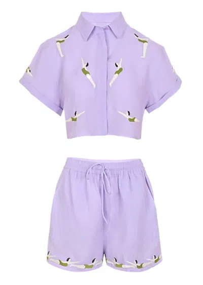 Citrus Lilac Diver Set Linen In Purple