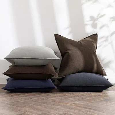 Citrus Linen Throw Pillow Covers, 18" X 18" Decorative Cushion Cases, Dark Brown