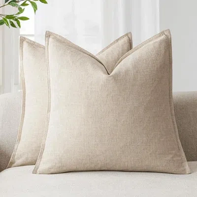 Citrus Linen Throw Pillow Covers, 18" X 18" Solid Decorative Cushion Cases, Natural Beige In Neutral