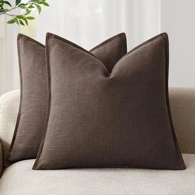 Citrus Linen Throw Pillow Covers, 18" X 18" Solid Decorative Cushion Cases, Reddish Brown