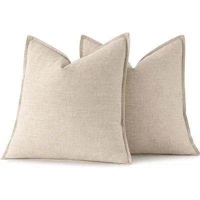 Citrus Linen Throw Pillow Covers, 20" X 20" Decorative Cushion Cases, Natural Beige In Brown