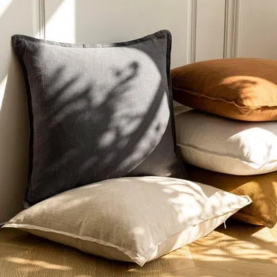 Citrus Linen Throw Pillow Covers, 20" X 20" Solid Decorative Cushion Cases, Natural Beige In Brown