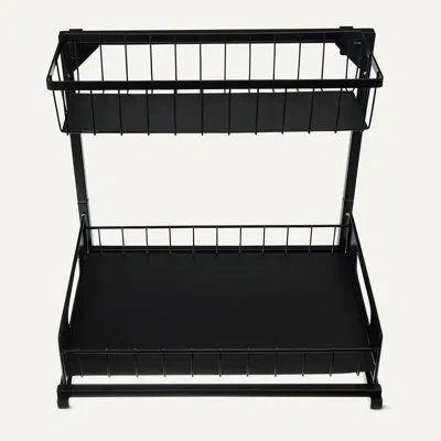 Citrus L-shaped Under Sink Pull-out Cabinet Organizer – Black, 2-pack In Powder-coated