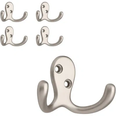 Citrus Matte Nickel Double Coat Hooks 5-pack – Heavy-duty Wall-mounted 2-prong Hangers