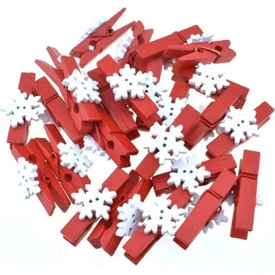 Citrus Mini Snowflake Wooden Clothespins, 50-pack Christmas Photo Clips, 1.38 Inch Tight Grip Decorative Pi In Red