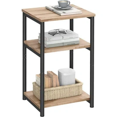 Citrus Modern Tall Side Table With Steel Frame, Camel Brown & Ink Black End Table Nightstand For Living Roo In Neutral