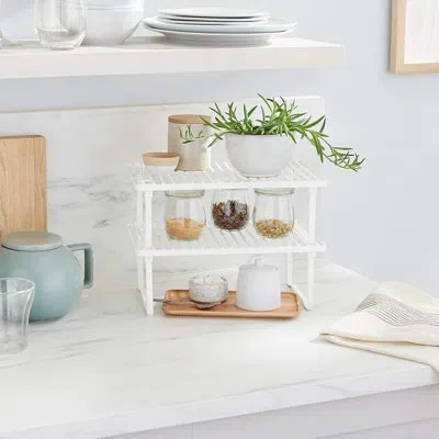 Citrus -pack Stackable Metal Kitchen Shelves For Dishes And Cabinet Storage – White In Smooth