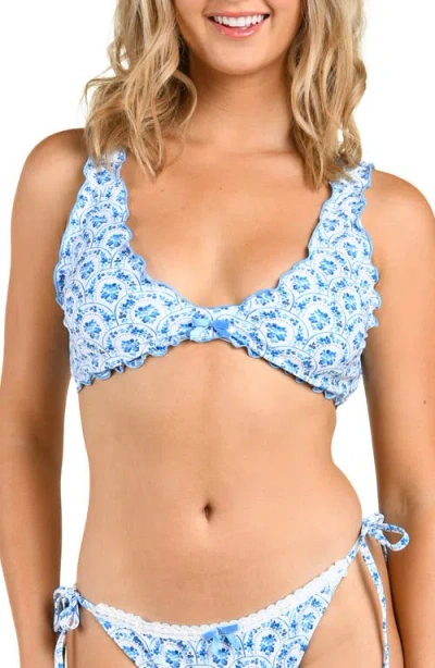 Citrus Penny Merrow Floral Bikini Top In Blue
