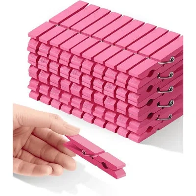 Citrus Pink Clothespins, 50-pack 2.9" Decorative Wooden Clips For Baby Shower Decorations, Photos, Crafts, 