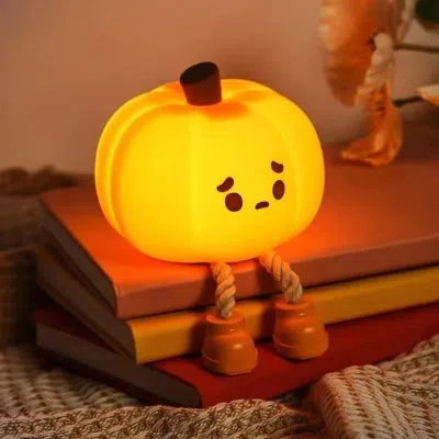 Citrus Rechargeable Pumpkin Led Night Light – Dimmable Silicone Touch Lamp In Brown