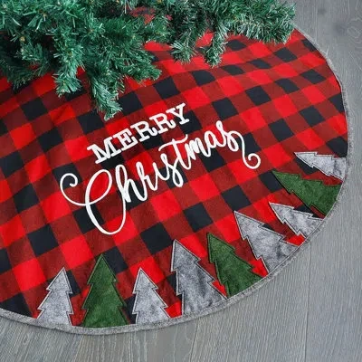 Citrus Red And Black Plaid Christmas Tree Skirt, Double-layer Holiday Tree Mat Decor In Red;black