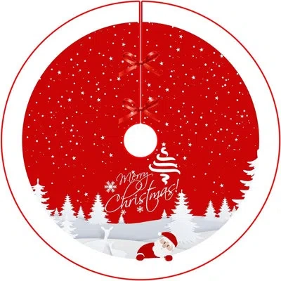 Citrus Red & White Plush Christmas Tree Skirt With Snowy Pattern – Soft Holiday Tree Base Mat For Festive D In Red;white