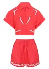Citrus Red Diver Set Linen In Red