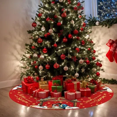 Citrus Red Nativity Christmas Tree Skirt, Jesus Is The Reason For The Season Holiday Decor