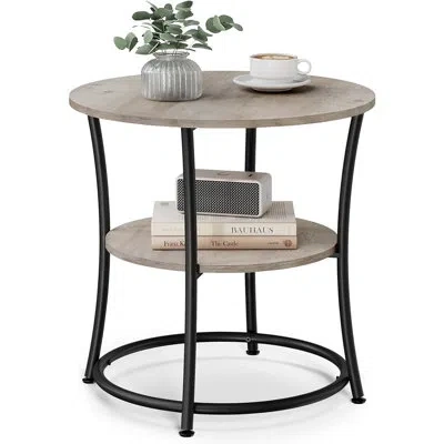 Citrus Round 2-tier Side Table With Steel Frame, Modern End Table & Nightstand With Open Storage Shelves Fo In Brown