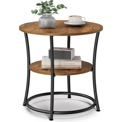 Citrus Round Side Table With Steel Frame, 2-tier End Table Nightstand With Spacious Storage Shelf For Livin In Brown