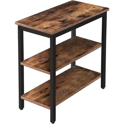 Citrus Rustic Brown & Black 3-tier End Table, Narrow Industrial Side Table With Open Storage Shelves For Li