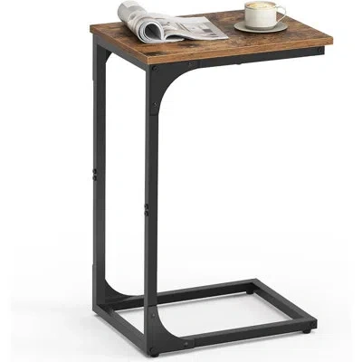 Citrus Rustic Brown & Black C-shaped End Table, Small Side Table With Metal Frame For Couch, Sofa, Living R