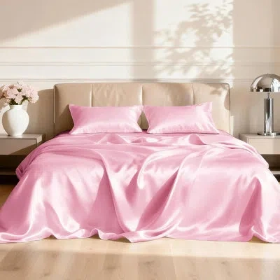 Citrus Satin Queen Sheet Set, 4-piece Silky Soft Bedding Set With Deep Pocket, Pink