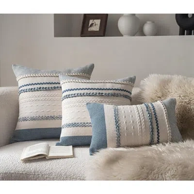 Citrus Set Of 2 Boho Textured Throw Pillow Covers, 20" X 20" Decorative Cushion Cases For Sofa & Bed, Blue In Neutral