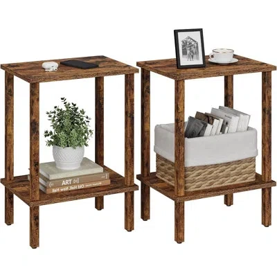 Citrus Set Of 2 Brown End Tables With 2-tier Storage Shelves, Side Tables & Nightstands For Living Room, Be