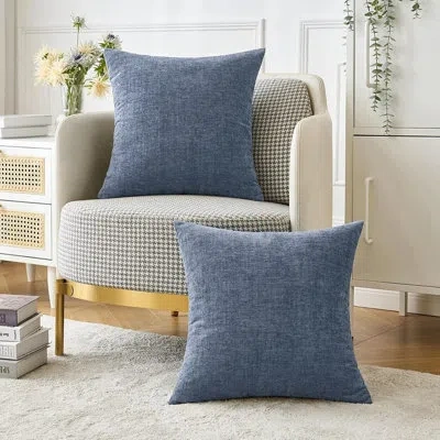 Citrus Set Of 2 Chenille Throw Pillow Covers, 18" X 18" Soft Decorative Cushion Cases, Dark Gray & Blue