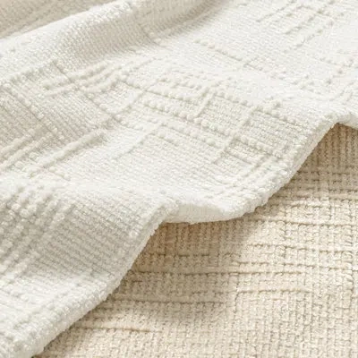 Citrus Set Of 2 Chenille Throw Pillow Covers, 18" X 18" Textured Decorative Cushion Cases, Cream White