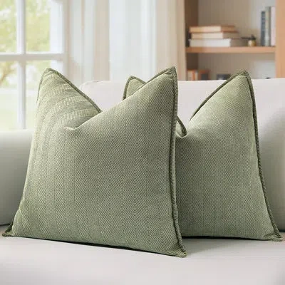 Citrus Set Of 2 Chenille Throw Pillow Covers, 20" X 20" Soft Decorative Cushion Cases, Sage Green