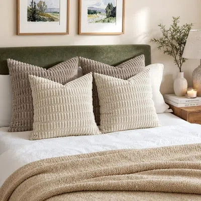 Citrus Set Of 2 Corduroy Throw Pillow Covers, 18" X 18" Soft Decorative Cushion Cases, Cream White In Neutral