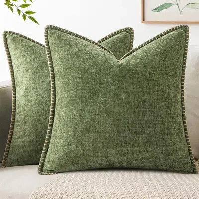 Citrus Set Of 2 Decorative Throw Pillow Covers, 18" X 18" Soft Cushion Cases, Sage Green