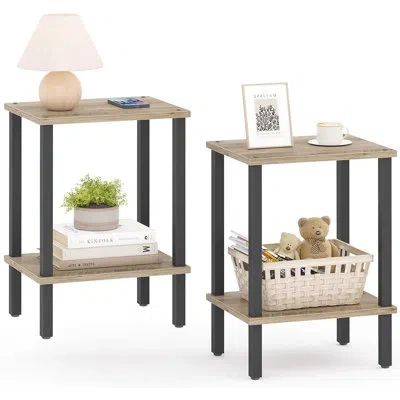 Citrus Set Of 2 End Tables With 2-tier Storage Shelves, Side Tables & Nightstands For Living Room, Bedroom  In Black