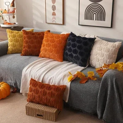 Citrus Set Of 2 Fall Throw Pillow Covers, 18" X 18" Decorative Cushion Cases, Rust Pumpkin In Multi